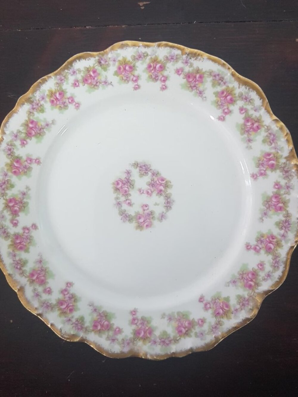 Antique Limoges Dessert Plates Set: Pink Roses Elite Works France 1920s Vintage